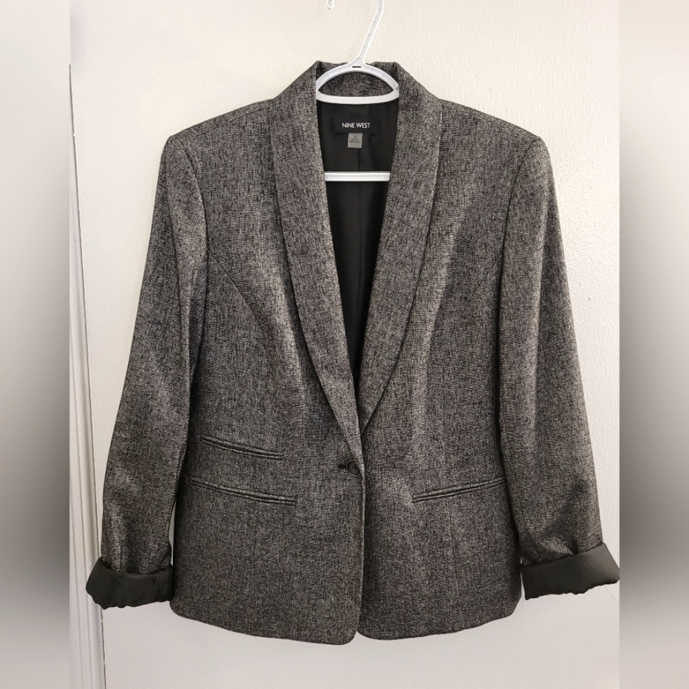 Nine West | 1 Button Shawl Collar Blazer | Smoke Gray & Black | Size 6